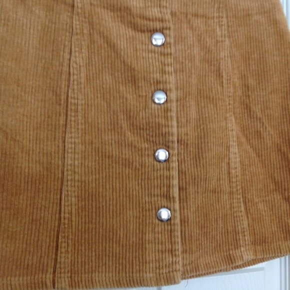 FOREVER 21 Size Small Mustard Yellow Corduroy Mini Skirt Snap Front Ribbed - Picture 2 of 5